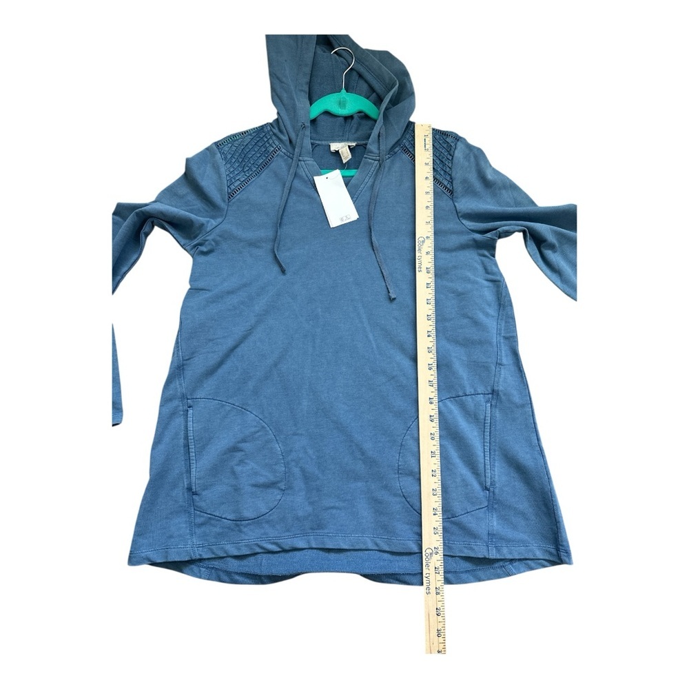 LOGO Life by Lori Goldstein French Terry Pullover Hoodie w Pintuck Steel Blue S - Picture 7 of 8